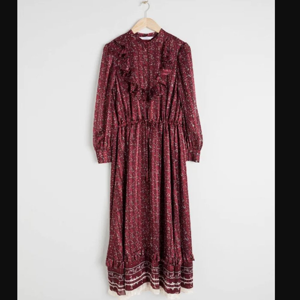 Paris Atelier Floral Print Oxblood Dress